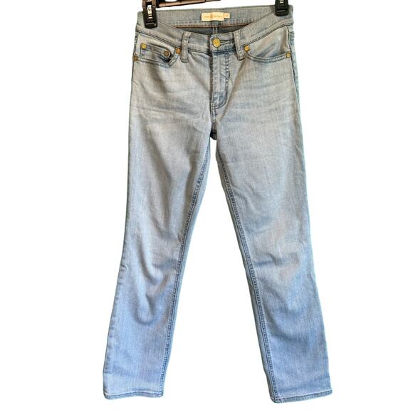 Tory Burch Slim Straight Light Blue Denim Jeans Women's 24 - Picture 1 of 10